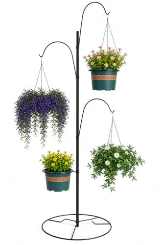 Crescent Abbey - Hanging Plant Stand Garden System - 6.5 FT Freestanding Plant Stand Rack with 3 Hooks and 3 Rings - Perfect for Flowers, Birdhouses, Wind Chimes and More