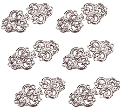 WANDIC Cardigan Clips, 6 par vintage virvel blomma cape fästanordningar sy på krokar och ögon mantel lås fästen för tröja sjal, silver