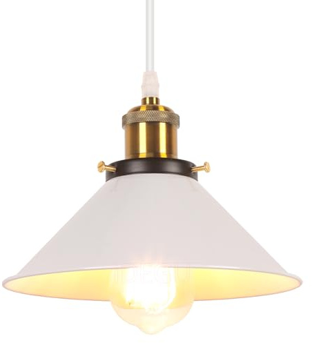 iDEGU Retro Pendelleuchte, 22CM Vintage Hängelampe E27 Industrieller Lampenschirm aus Metall Deckenleuchte Hängeleuchte für Esszimmer Wohnzimmer Küche Schlafzimmer Restaurant (Weiß)