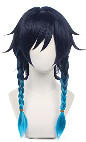 Parrucca cosplay anime, parrucca Genshin Impact, con due cappucci per parrucca, per Halloween, feste e così via. (Venti Cosplay)