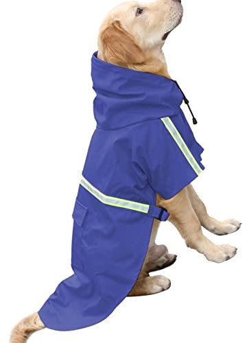 MYSUNBAR Hunderegenmantel Wasserdichter Hundemantel Mit Kapuze und Reflektierender Streifen Einstellbare Regenmantel Jacke Outdoor-Bekleidung für Kleine Mittelgroße Große
