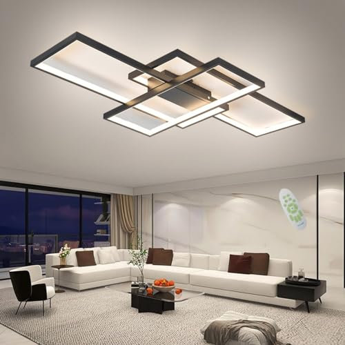 Qiaomao LED Deckenlampe Wohnzimmer Deckenleuchte Schwarz (90x50x9cm, 80w) Modern Wohnzimmerlampe Dimmbar mit Fernbedienung, Groß Deckenbeleuchtung Lang für Wohnzimmer Büro Esszimmer Schlafzimmerlampe