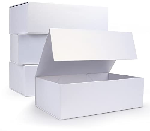 Giftgarden 4 Stück 30.5x20.3x10.2 cm weiße Geschenkboxen mit magnetischen Deckeln, große faltbare Geschenkbox, Magnetbox für Geschenke, Valentinstag, Geburtstag, Hochzeit, Trauzeugen, Antragsbox