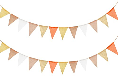 Lot de 2 Orange et Jaune en Imitation Bannière en Toile de Jute,24pcs Guirlande Fanion Jute pour décoration de Mariage, fête d'anniversaire, Thanksgiving, Festival