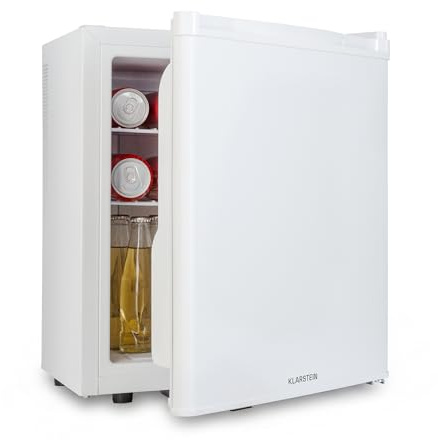 KLARSTEIN Happy Hour Mini Nevera para Dormitorio, Nevera Pequeña para Bebida y Comida, Neveras Pequeñas Iluminación Interior, Estantes Ajustables, Habitaciones. Oficina, Camping, 5-22°C, 38L