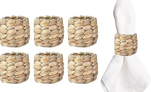6 anelli portatovaglioli, corda intrecciata naturale in rattan, anelli per tovaglioli, fatti a mano, per matrimoni, banchetti, ringraziamenti, Natale