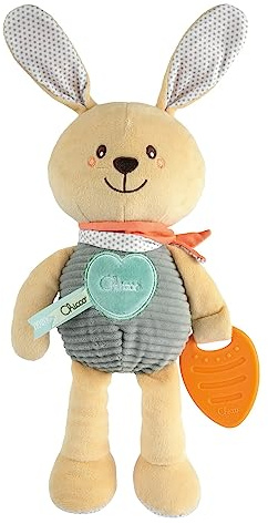 Chicco My Sweet Doudou Cuddly Cuddle Bunny, weiches Häschen aus Mehreren hochwertigen Stoffen, mit weichem Kunststoffkarotten zum Zahnen, Babyspielzeug, erste Puppen, 0 Monate+