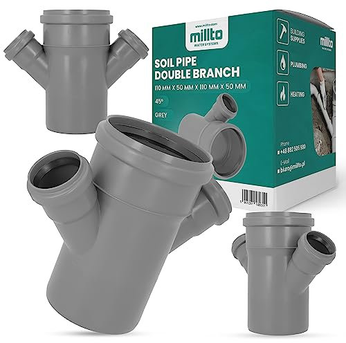 Millto™ Abflussrohr Doppelabzweig 110x50x110x50 45º Grau Abfallsystem Muffe Abwasserrohr Kanalisationsanschluss Verbindungsstück für Abwasserkanalisation Polypropylen