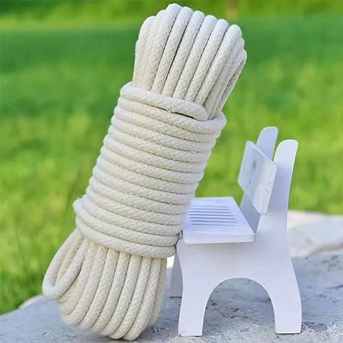 Fahnenmast-Seil, 50 m, verdickte Baumwolle, Fahnenmast, Halyard-Linie, 6/8/10/12 mm, kerngesponnenes Seil, dicht geflochten, zum Bündeln von Garten, hängende Kleidung, weiß, 12 mm