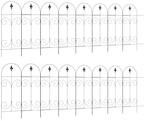 Outsunny Decorative Garden Fencing, 16PCs 44in x 25ft Outdoor Picket Fence Panels, Rustproof Metal Wire Landscape Flower Bed Border Edging, Black