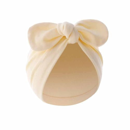 Yurosiay Neugeborenen Mütze Mit Schleife - Süße Turban Erstlingsmütze Aus Weicher Stretch Baumwolle für 0-12 Monate - Headwrap Knotenmütze für Jungen Und Mädchen, 17×17cm, Beige