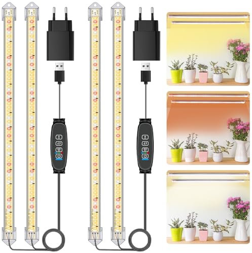 2Paquetes 2 Barras de Luz para Cultivo de Plantas, Lámpara de Luz Solar de Espectro Completo con Temporizador 3/9/12H, 10 Niveles Regulables para Suculentas, Estante para Plantas, Bajo Armario
