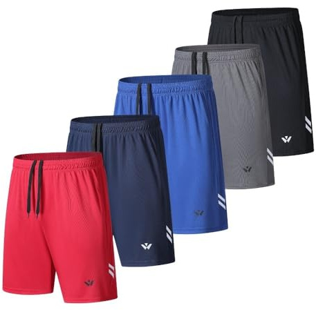 fovdtaa Sportshorts för herrar, 5-pack, med fickor och elastisk linning, snabbtorkande träningsshorts för män löparbyxor, XXL
