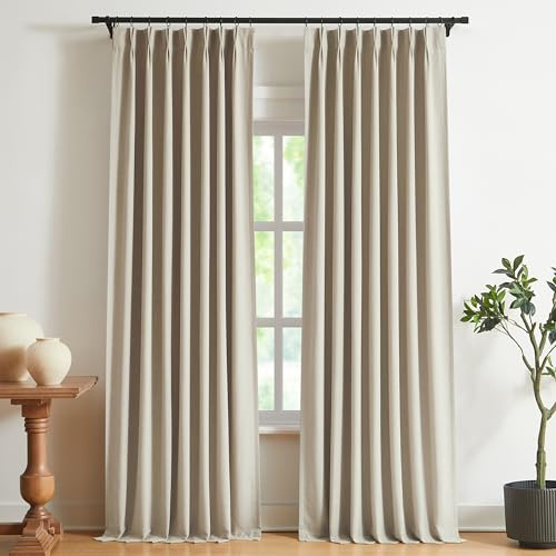 Vision Home Tende plissettate completamente oscuranti in lino misto lino tende per finestre oscuranti 274,3 cm per soggiorno camera da letto isolamento termico tende plissettate con ganci 101,6 cm x