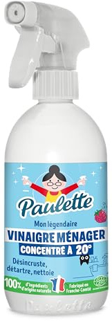 Paulette - Vinaigre Ménager Ultra Concentré 20° Framboise - Nettoyant Détartrant Multi-Surfaces Ecocert - Fabriqué en France - 500 ml