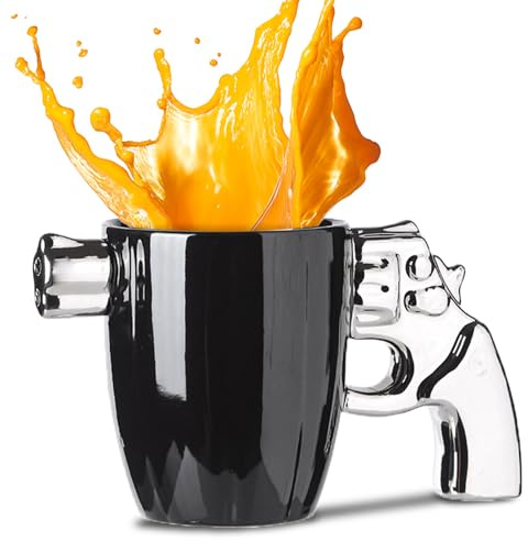 LECYLANKER Tasse a Cafe en Céramique élégante et Amusante avec Poignée de Pistolet, Tasse a Cafe Revolver Personnalisée, Poignée de Pistolet 3D, Cadeaux Militaires Pour Hommes, 330 ML (Argent)