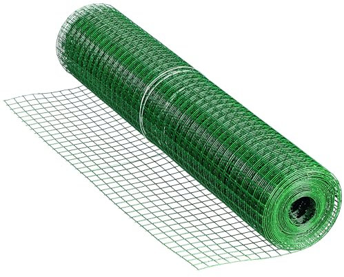 ecosoul Drahtgitter Wühlmaus- Maulwurfgitter 12,7 mm Maschenweite Metallgitter Volierendraht Maulwurfsperre Drahtzaun Drahtgeflecht PVC ummantelt grün 1m breit/hoch - 25m lang
