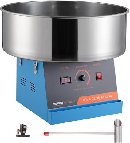 VEVOR Machine à barbe à papa électrique, 1000 W, appareil à barbe à papa commercial avec bol en acier inoxydable et cuillère à sucre, parfait pour maison, anniversaire d'enfant, fête de famille (bleu)