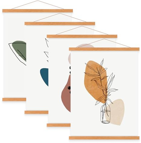 Sanauto 4 Set A2 Posterleiste Posterschiene Posterleisten, Magnet Magnetische Holz Poster Aufhänger Halter Rahmen Leisten Bilder Bild Bilderleiste Bilderrahmen 42x30 42x59 (42cm,Teakholz,4 Packungen)