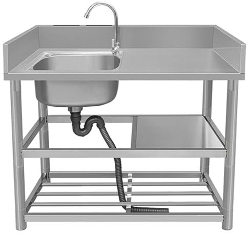 Edelstahl Spültisch Gastro 1 Becken Outdoor Spüle Küche Mobiles Waschbecken mit Armatur Freistehende Spülbecken Kitchen Sink Arbeitsplatte Ausgussbecken für Außen Werkstatt Pantryküche Camping Garten(