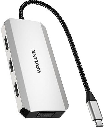 WAVLINK Adattatore USB C Docking Station Quad Display 7 in 1 USB C a Dual HDMI Multiport con Dual 4K HDMI1/HDMI2, 4K DP, VGA, 3 USB2.0 (fino a 480Mbps), per MacBook/Windows