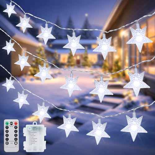 Ninonly Guirnalda Luces Estrellas, 7.5M 50 LED Estrellas Guirnalda Luces Pilas, 8 Modos Cadena Luz Impermeable, Decoración Navidad Interior Exterior Boda Dormitorio Fiesta
