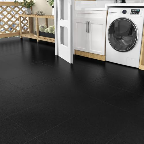 Yullpaper Pavimento in PVC autoadesivo, per il bagno, in vinile adesivo, per la cucina, in PVC, colore nero, per pavimenti in linoleum, 4 pezzi, 30 cm x 30 cm