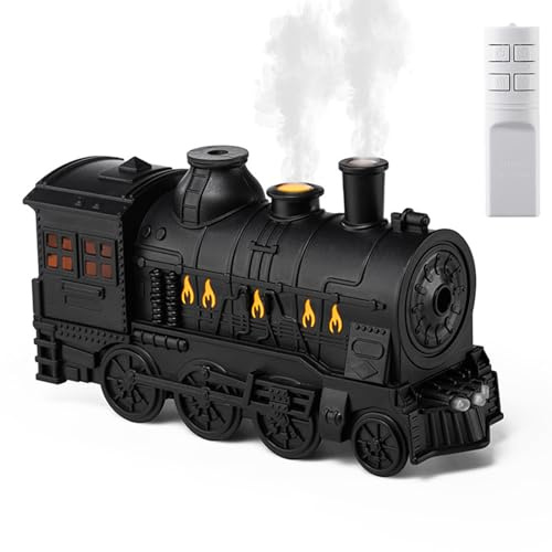 Steam Train Essential Oil Diffuser, 300ML Retro Train Aromatherapy Diffuser with Remote Control, 2 Color Lights, Cool Mist Humidifier with Auto Shut-Off Timer for Home Office Spa (Black)