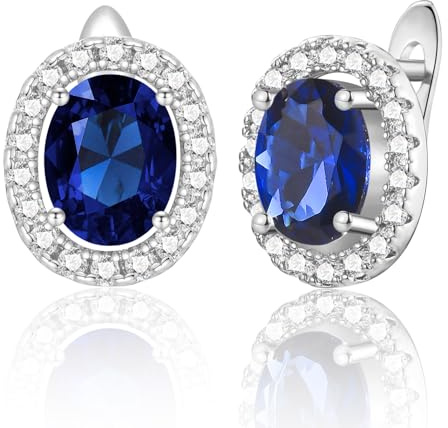 WOVEE Ohrringe Silber 925 Oval Blumem Ohrstecker AAA Zirkonia Weiß/Blau/Grün Elliptisch Glitzer Stein Stecker Silber 925 Damen Frauen Braut Hochzeit Silberohrringe Damenohrringe