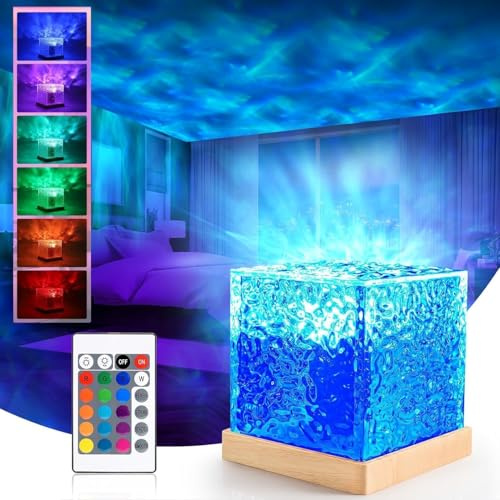 One94Store Ocean Wave Romantic Night Light Projector Lamp, 3D Water Wave Effect, LED Projection Lamp for Bedroom Decoration, Remote Control (Cubbed Shape)