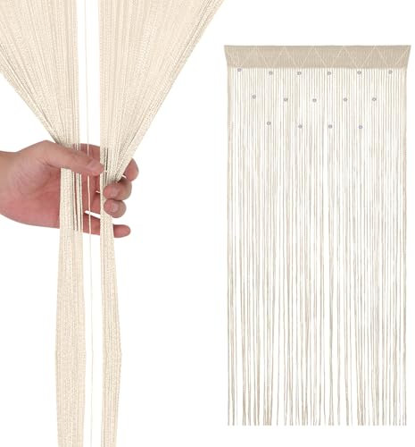Trimming Shop Tende a fili con perline glitterate in poliestere, divisore per stanza, pannello frangiato, tenda decorativa per porte, finestre ed eventi, 200x100 cm, avorio