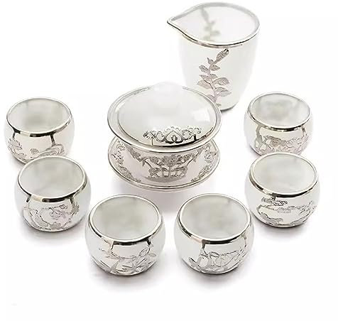 FHPEWXDG Set da tè, Set da tè pomeridiano, Set da tè per Adulti, Set da tè in Giada intarsiata in Oro, Set da teiera e Tazza per la casa