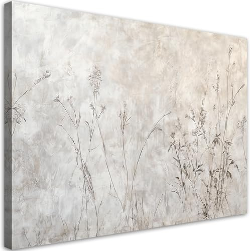 Feeby Viles - Leinwand Bilder - Graue Pflanzen im Nebel - 90x60 cm - Deko Wohnzimmer - Wandbilder Schlafzimmer - Deko Aesthetic - Wand Deko - Leinwand Groß - Deko Zimmer - Leinwandbilder XXL