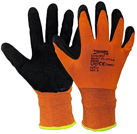SUPREMETTF SUPREMELY TOUGH 24 Pairs Latex Foam Coated Work Gloves Orange Black Builders Construction Gardening Grip (Large-9)