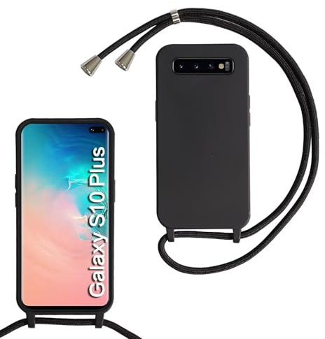 xinyunew Handykette für Samsung Galaxy S10 Plus Hülle mit Band, Handyhülle mit Schnur zum Umhängen, weiche TPU Silikonhülle mit Band [abnehmbar] Halskettenhülle für Samsung Galaxy S10 Plus-Schwarz | Kameraschutz und Bildschirmschutz, Necklace Handyhülle mit Schnur Stossfest Schutzhülle für zum Umhängen Case mit Kordel