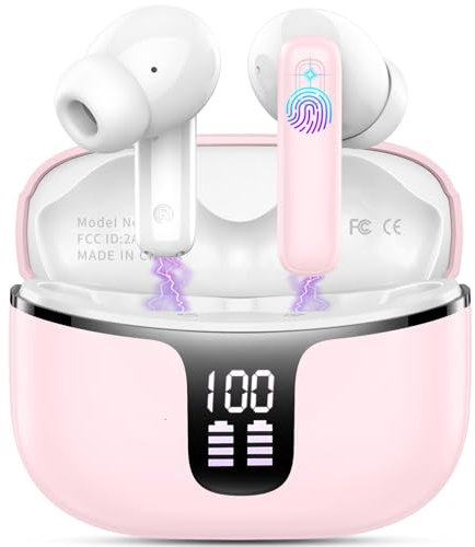 Cuffie Bluetooth, Auricolari Bluetooth 5.3 Stereo HiFi con 4 ENC Mic Cancellazione Rumore, Cuffie Wireless In Ear 40H Cuffiette Bluetooth Sport LED USB-C Touch Control Earbuds per Android iOS Grigio