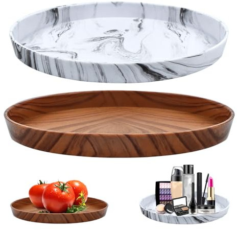 Vassoio Portaoggetti Decorativo, Vassoio Plastica Vassoi per Rotondi, Vassoi da Portata per Candele Snack Dolci Gioielli Cosmetici, 2 Pezzi (21x21cm)