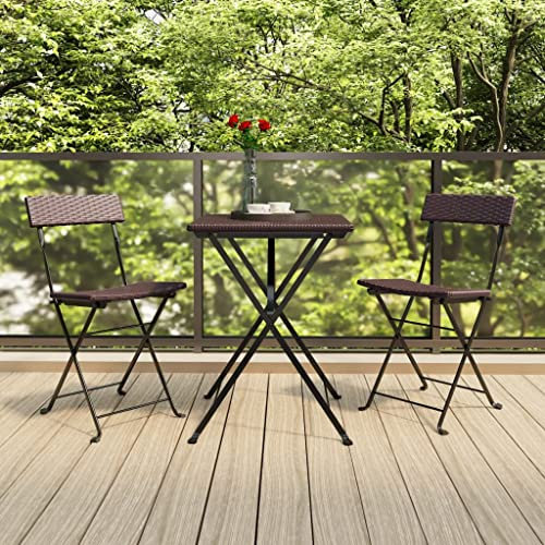 KATERYY 3-TLG. Bistro-Set Klappbar Braun Poly Rattan,Polyrattan Klappbares BistroSet (3teilig): Strapazierfähig und stilvoll für Garten, Balkon und Terrasse