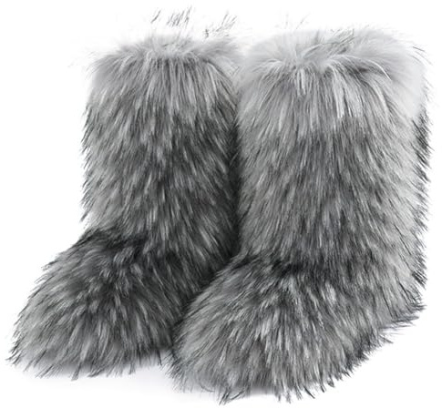 Vinter tvättbjörn snökängor, fuskpälsstövlar, pälssnöstövlar, lurviga snöstövlar, fluffiga halvlånga platta stövlar för utomhus och inomhus
