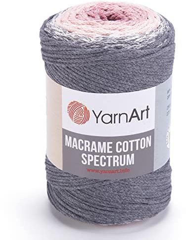 1 Skein/Pack YarnArt Macrame Cotton Spectrum Yarn, Ombre Effect, Each Ball 8.80 Oz (250gr), 246.06 Yards (225m), 80% Cotton Macrame Rope for Crafting, Knitting, and Crochet, 1305 - Brown Green
