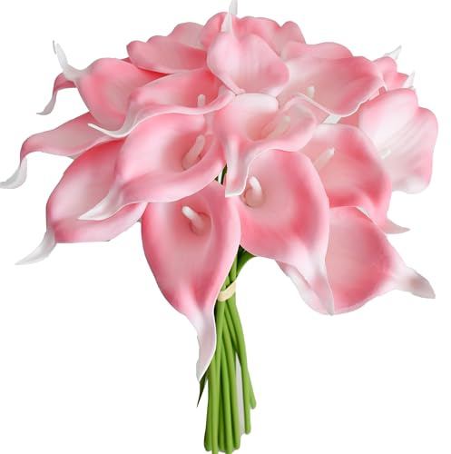 Mandy's PU Pink Calla Lily Artificial Flowers 20 Stems 13.5in Faux Realistic Centerpiece for Valentine's Day and Easter Decorations DIY Bridal Bouquet Home Décor