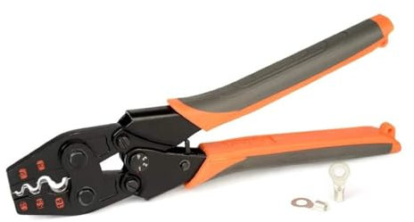ZONABSQQ Ratchet Electrical Crimping Plier for Non-Insulated Butt Connectors, AWG 22-6 Wire Crimper Tool, Straight Handle