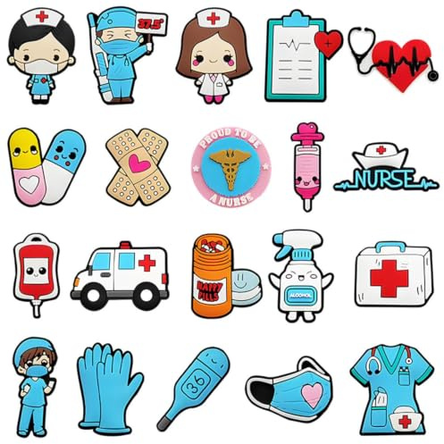 Wjelet 20 Stück Crocs Pins Krankenschwester, Arzt Karikatur Pins | Schuhanstecker Jibbitz Für Clogs, DIY Schuhzubehör