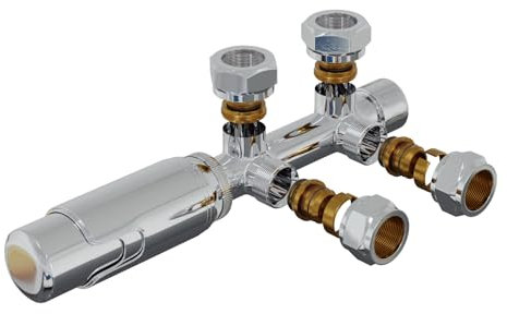 HAGO 24 | Termostato per termosifone | cromato | distanza tubo 50 mm | due tubi | collegamento centrale | attacco a parete | posizione antigelo | multiblocco | raccordo di collegamento