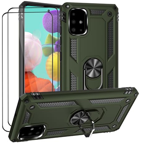 LEVIOSA Kompatibel mit Samsung Galaxy A51 Hülle mit 2 Schutzfolie, Panzerhülle mit 360° Metall Ring Ständer, Stoßfeste Handyhülle aus TPU & PC, Kameraschutz, Magnetische Halterung für Galaxy A51