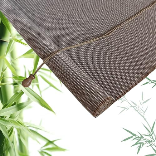 Generisch Retro Bambus Rollo, Rollo Ohne Bohren Sonnenschutz, Bambusrollo Jalousien Anpassbar für Garten,Balkon,Teehaus,Restaurant(Grau,B115 x H170cm)