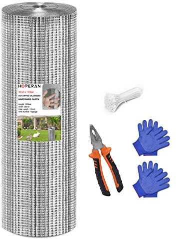HOPERAN Hardware Cloth 1/2 Inch 36 x 100 ft - 19 Gauge Chicken Wire Fencing Mesh, Hot Dipped Galvanized After Welding, Wire Fence Rolls for Garden Fencing, Gopher Wire Rabbit Wire Poultry Netting