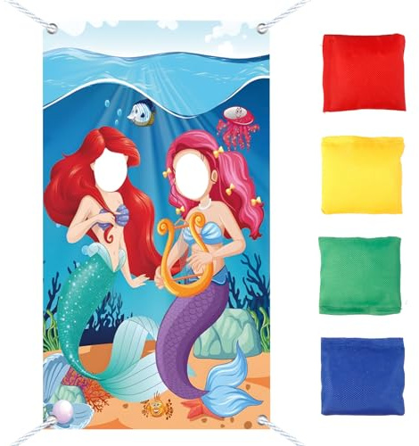 yumcute Wurfspiel Banner Kinder Outdoor, Cartoon Anime Werfen Spiel Banner mit 4 Bohnentaschen, Säckchen Toss-Spiele Set für Drinnen Kindergeburtstag Party Draußen Garten und Sommer Strand