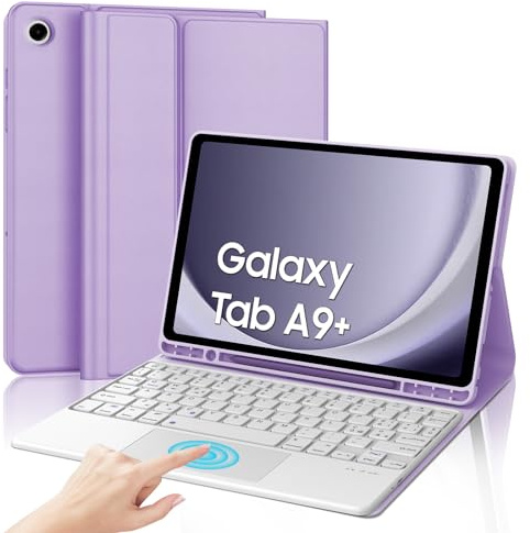 Cover Tastiera per Samsung Galaxy Tab A9+/A9 Plus 11 2023 X210/X216/X218 | Keyboard Touchpad Magnetico Staccabile, Italiano QWERTY, Custodia Tastiera Senza Fili Bluetooth con Portapenna, Viola chiaro