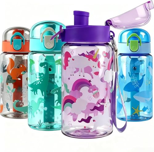 ZenithyrEn Borraccia Bambini 550ml BPA Free – Bottiglia Scuola Antigoccia con Apertura a Pulsante, Senza Cannuccia, Leggera in PP, Ideale per Bambini in Età Scolare